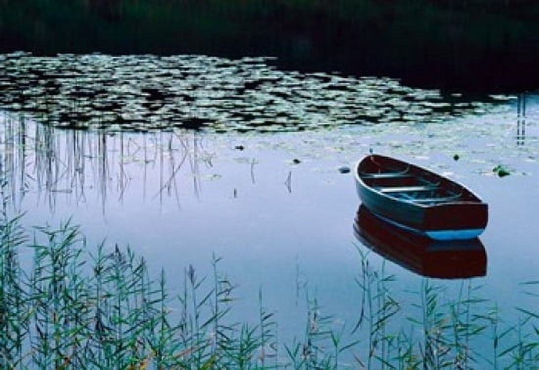 Rowboat on Lake Surrounded by Water Lilies Lake District National Park England Canvas Art - Tom Haseltine DanitaDelimont (24 x 15)