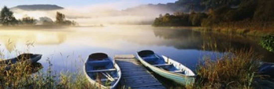 Rowboats at the lakeside English Lake District Grasmere Cumbria England Canvas Art - Panoramic Images (18 x 6)