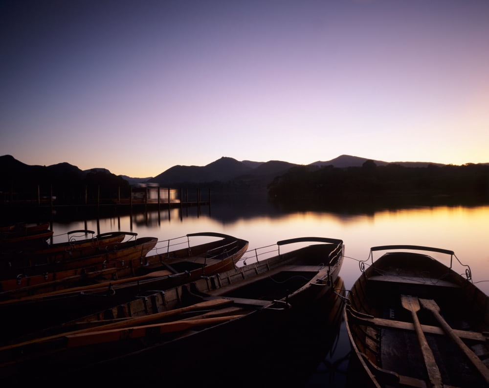 Rowboats on Derwentwater Lake District National Park Cumbria England Canvas Art - Panoramic Images (12 x 36)