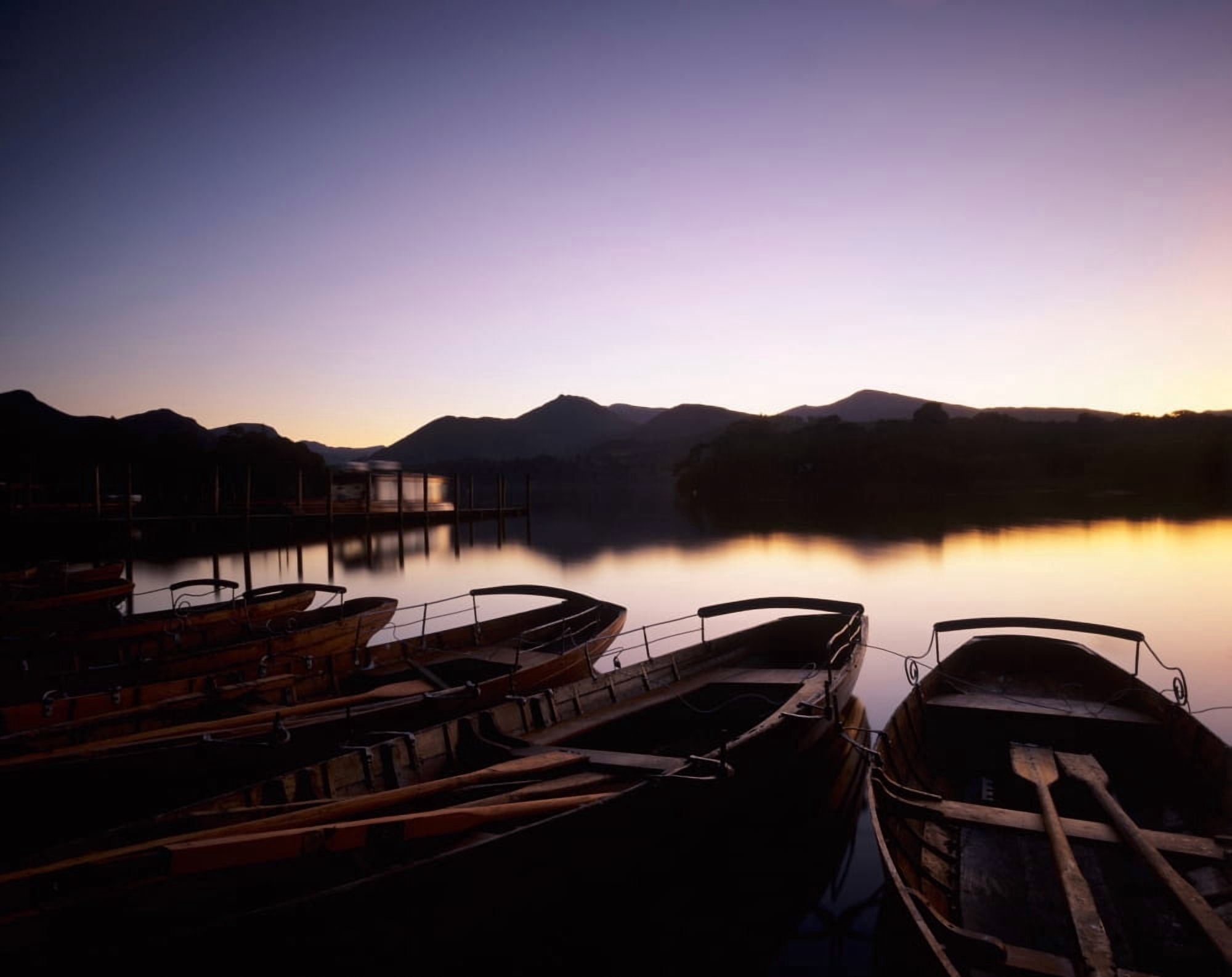 Rowboats on Derwentwater Lake District National Park Cumbria England Canvas Art - Panoramic Images (9 x 27)