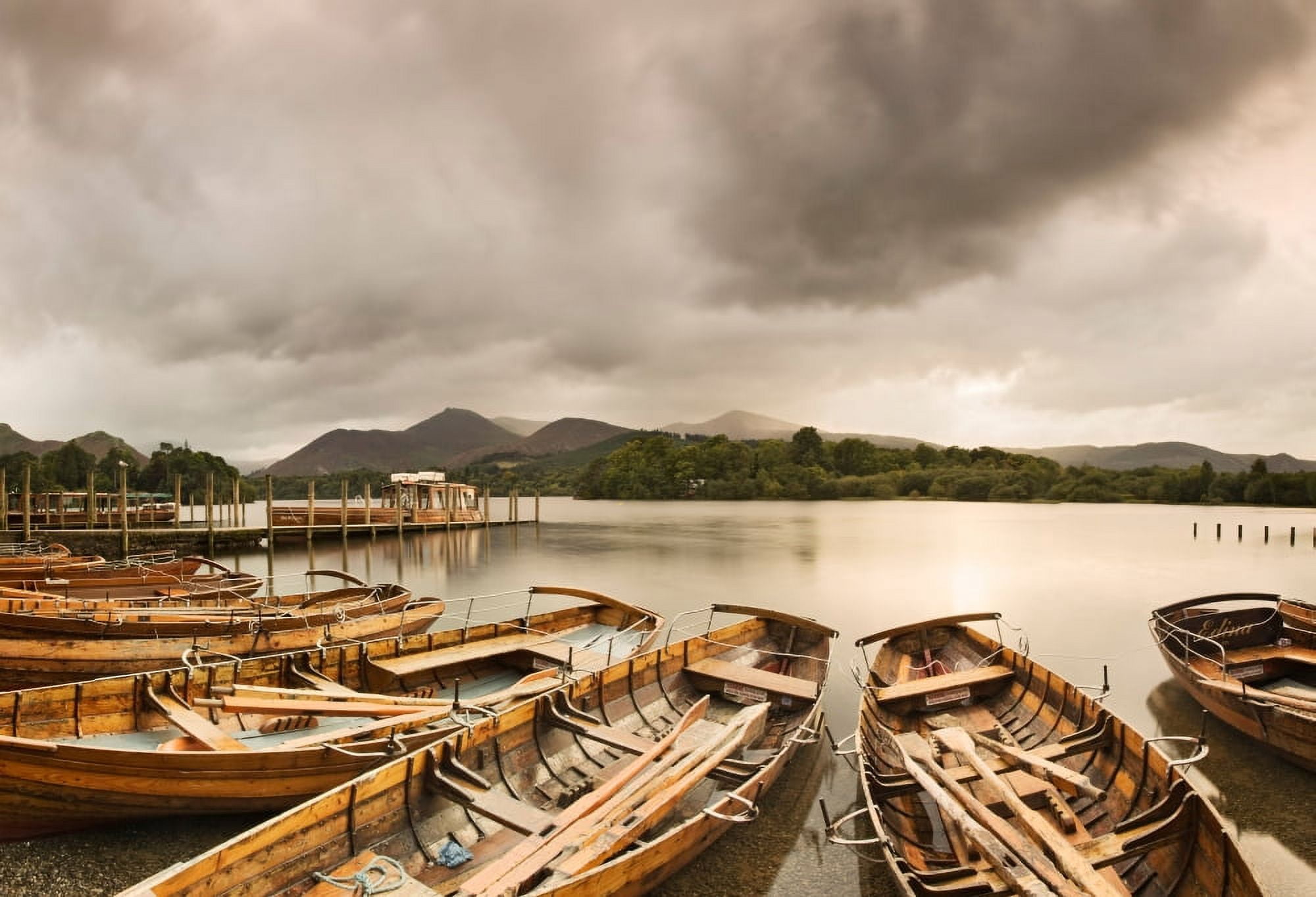 Rowboats on Derwentwater Lake District National Park Cumbria England Canvas Art - Panoramic Images (9 x 27)