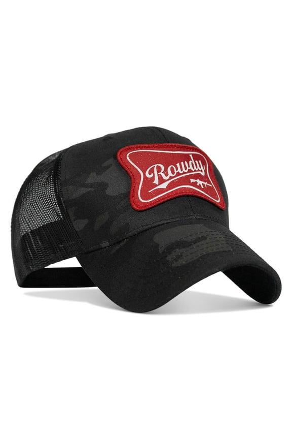 Rowdy Beer Logo Patch Snapback Hat Black Multicam