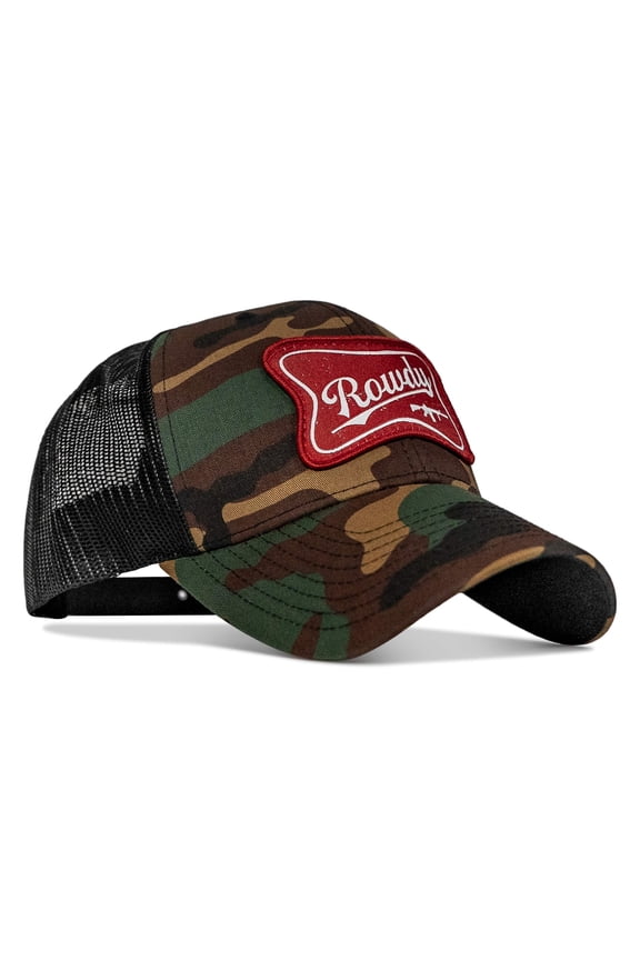 Rowdy Beer Logo Patch Snapback Hat Woodland Bdu Camo / Black