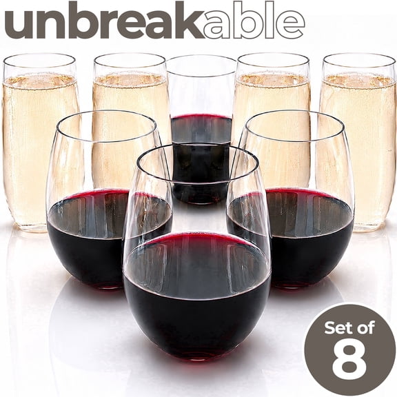 Rowdy Crowd Unbreakable Tritan Wine Tumblers & Champagne Flutes Set of 8 - BPA-Free Dishwasher Safe
