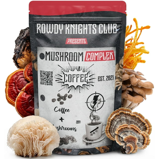 Rowdy Knights Club Instant Coffee - Naturally Caffeinated, 6 Mushroom Blend, $1 per cup - 6 Oz, 30 Servings