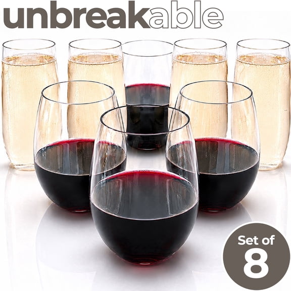 Rowdy Crowd Unbreakable Tritan Wine Tumblers & Champagne Flutes Set of 8 - BPA-Free Dishwasher Safe