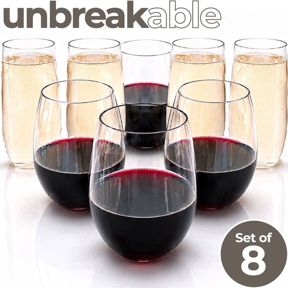Rowdy Crowd Unbreakable Tritan Wine Tumblers & Champagne Flutes Set of 8 - BPA-Free Dishwasher Safe