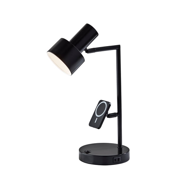 Adesso Rowe 19" Desk Lamp Black with USB A & C, AC outlet, 10W Qi wireless charging pad