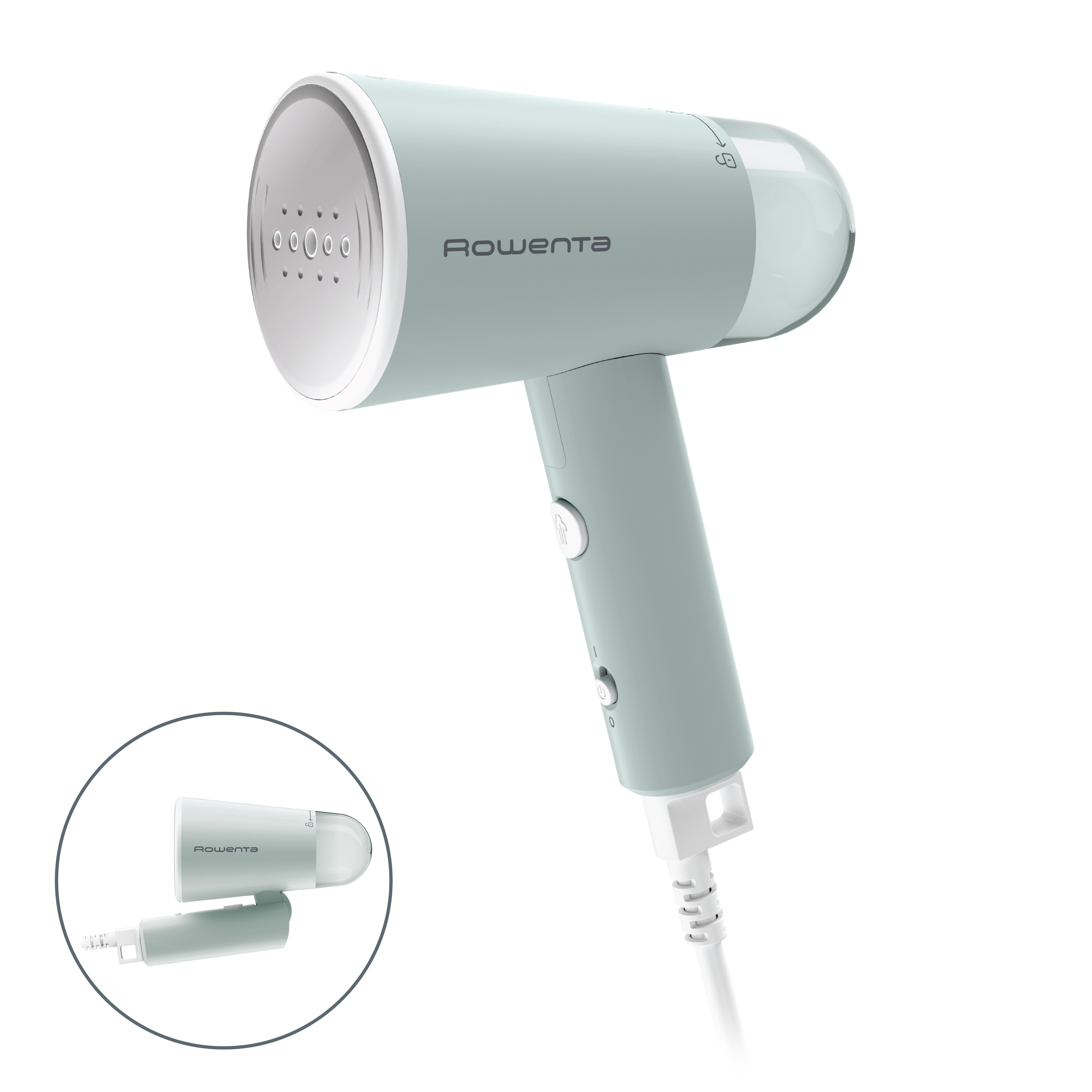 Rowenta Easy Steam Handheld Travel Garment Steamer, Foldable Handheld Steamer, 1100 Watts, 2.3 Oz Capacity, Green, DR1014
