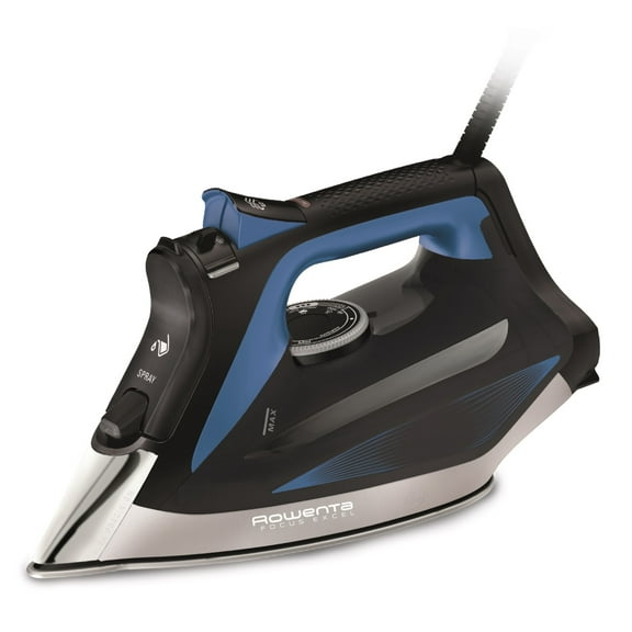 Rowenta Focus Excel Steam Iron for Clothes, Stainless Steel Soleplate, 1750 Watts, Black & Blue, DW5280