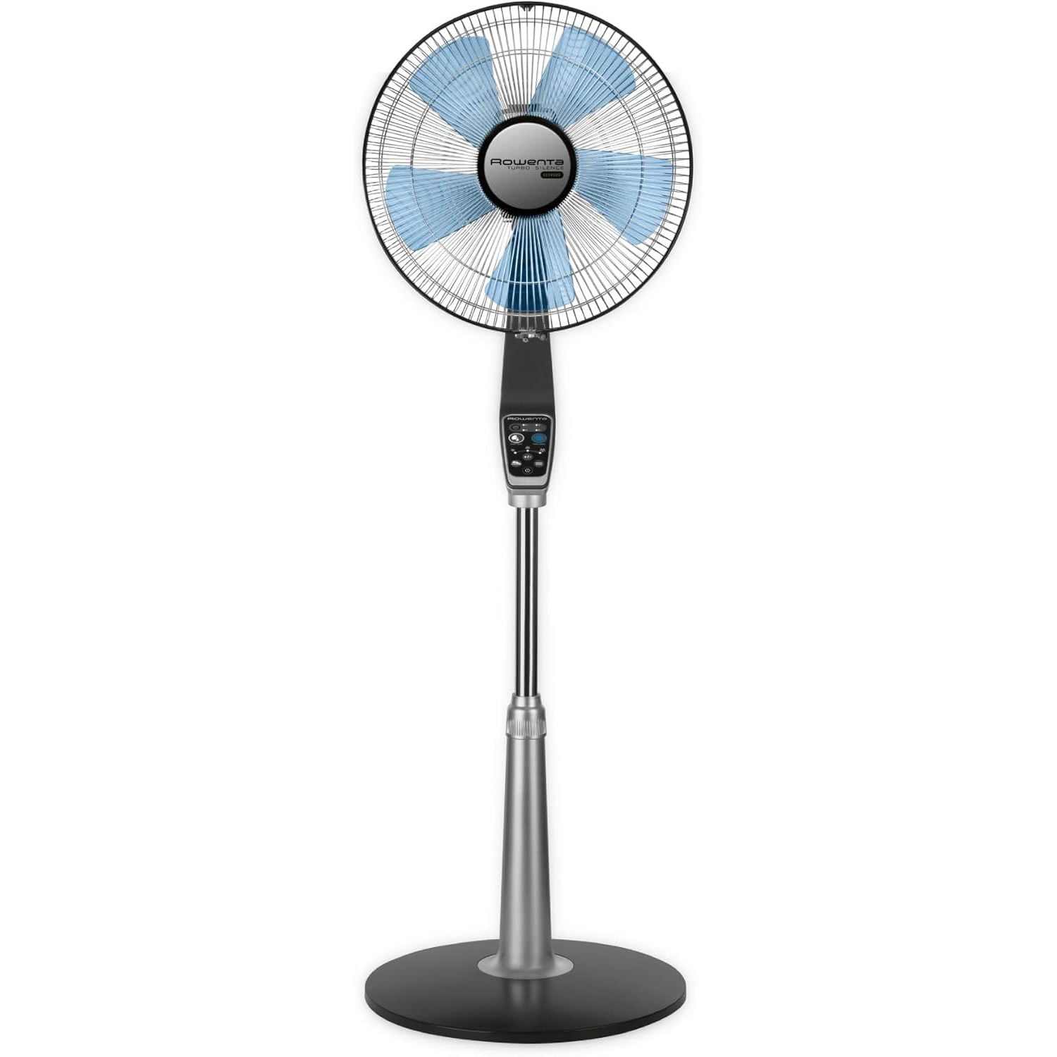 Rowenta, Pedestal Fan, Turbo Silence Standing Floor Fan with Remote, 53 Inches, Ultra Quiet Fan for Bedroom, Oscillating, Portable, 5 Speeds, Refresh Up to 23-Feet, Silver, Indoor, VU5670
