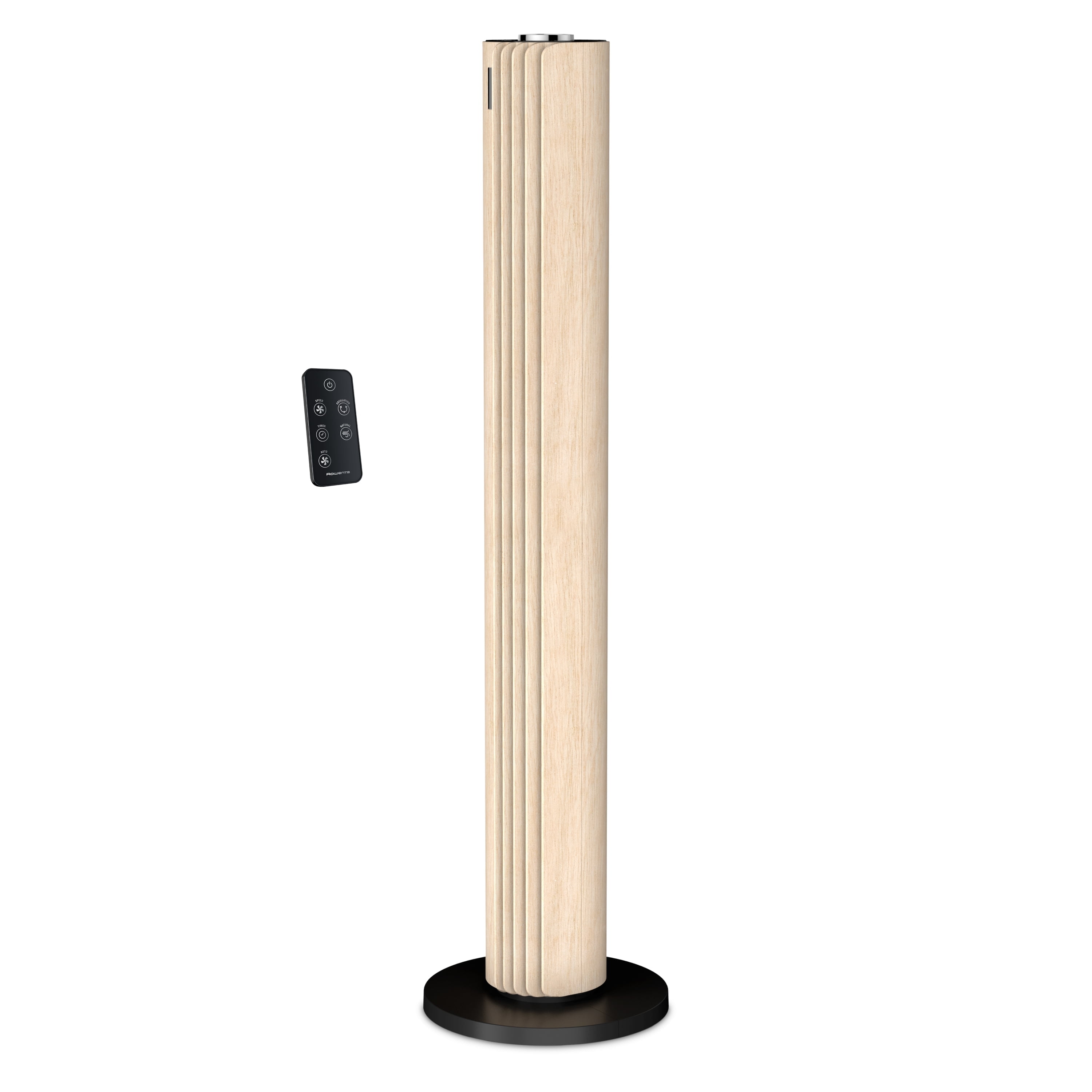 Rowenta Ultra Quiet Oscillating Tower Fan with Remote Control, Black and Wood