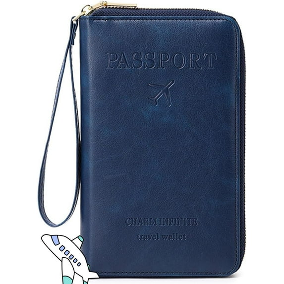 Rowgins Multi-Functional RFID Passport Wallet: Passport Holder for Travel Essentials - Wallet Cover Case for Travel Women and Men Must Haves Accessories (Dark Blue)