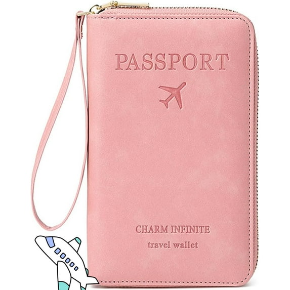 Rowgins Multi-Functional RFID Passport Wallet: Passport Holder for Travel Essentials - Wallet Cover Case for Travel Women and Men Must Haves Accessories (Pink)