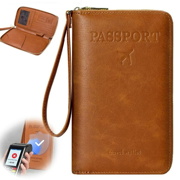 Rowgins RFID Passport Holder - PU Leather Wallet with Blocking Technology, Slim Waterproof Organizer for Travel Essentials, Men & Women Travel Accessory