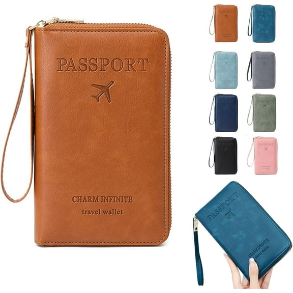 Rowgins Rfid Passport Holder, Rowgins Multi-functional Rfid Passport Wallet, Travel Wallet for Men & Women, Id Card Organizer, Wallet Cover Case for Travel (Brown)