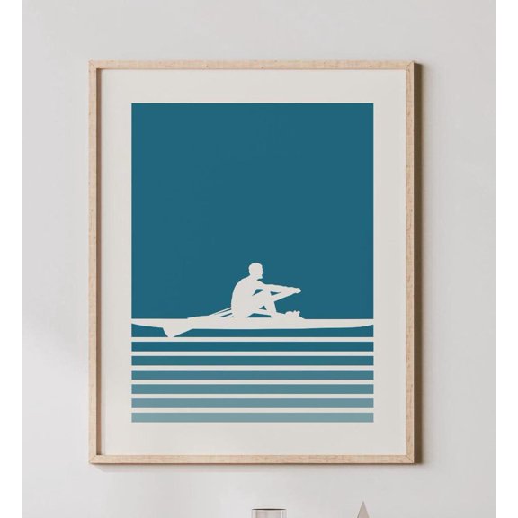 Rowing Art Retro Gradient Lines Male Rower Print Rowing Wall Art Crew Decor / Rowing