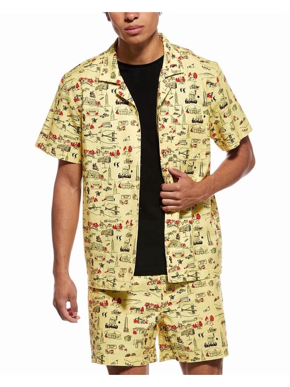 mens Linen-Blend Camp Shirt, l