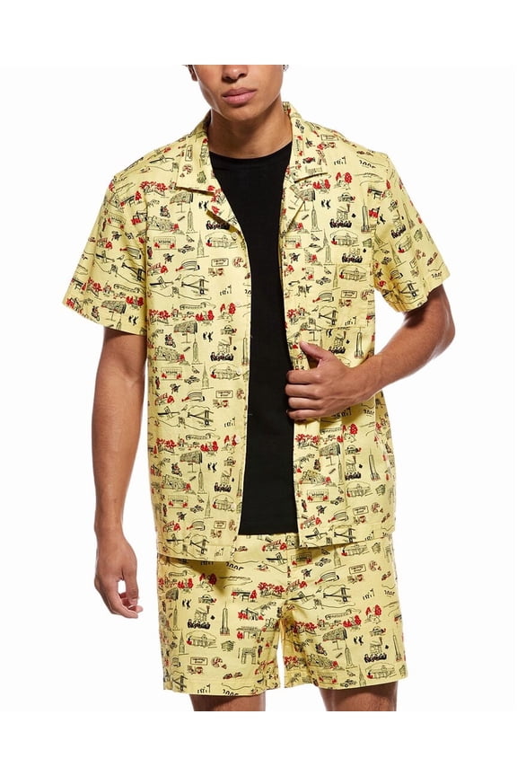 mens  Linen-Blend Camp Shirt, m