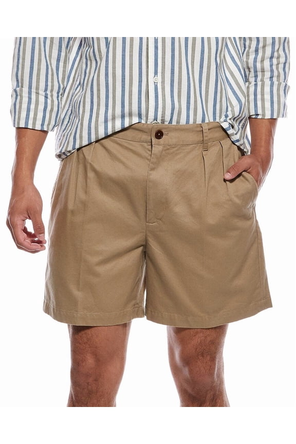 mens Twill Pleated Short, 34, Brown