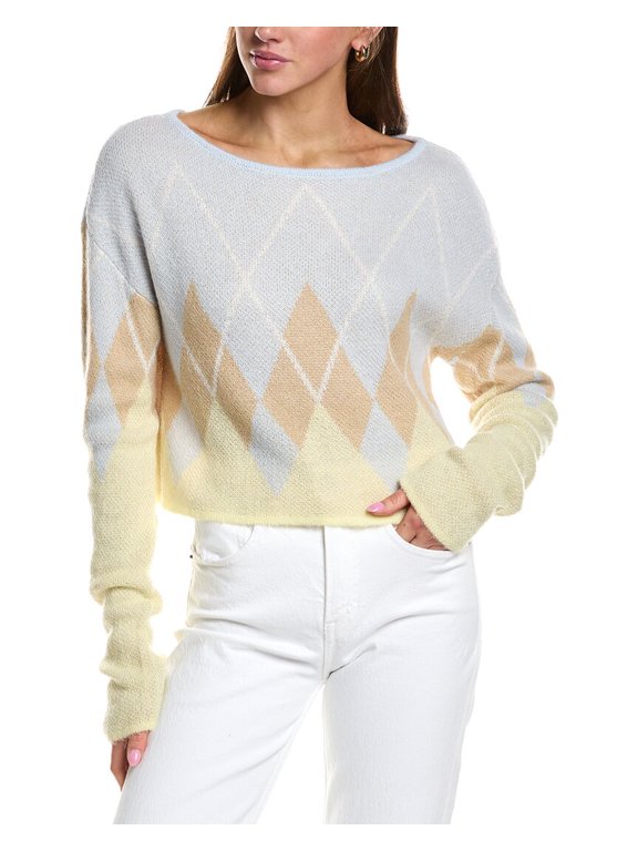 womens Argyle Long Sleeve Wool & Mohair-Blend Top, XL