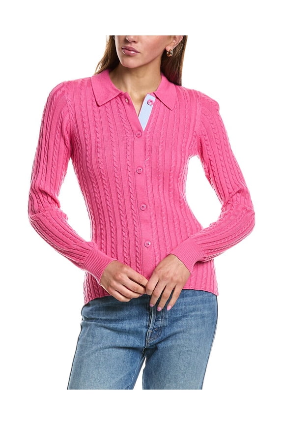 womens Cable Knit Collared Wool-Blend Cardigan, s