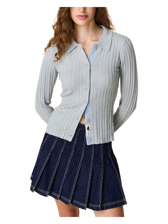 womens Cable Knit Collared Wool-Blend Cardigan, s