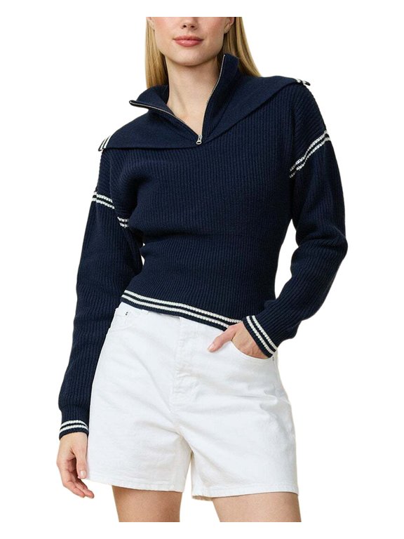 womens Double Collar 1/4-Zip Wool-Blend Pullover, XL