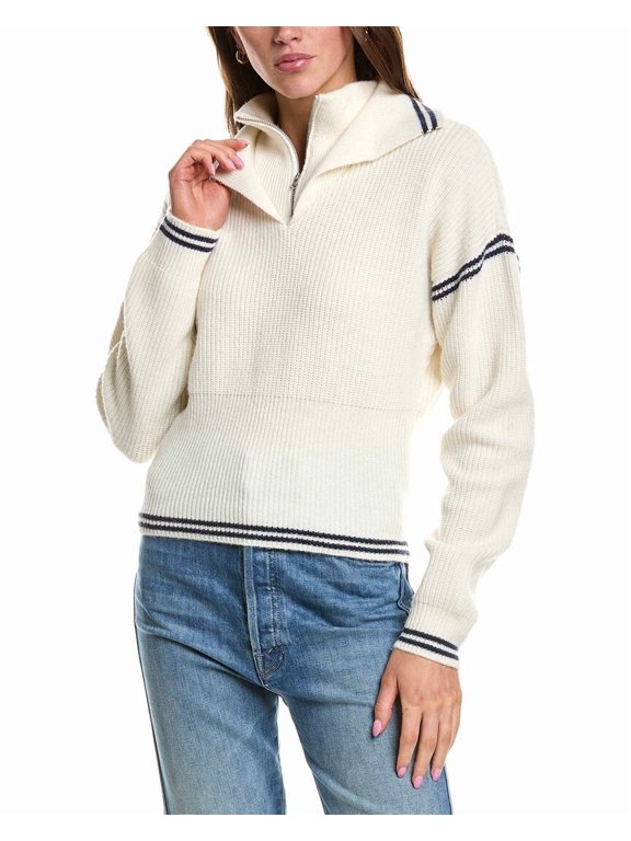 womens Double Collar 1/4-Zip Wool-Blend Pullover, m