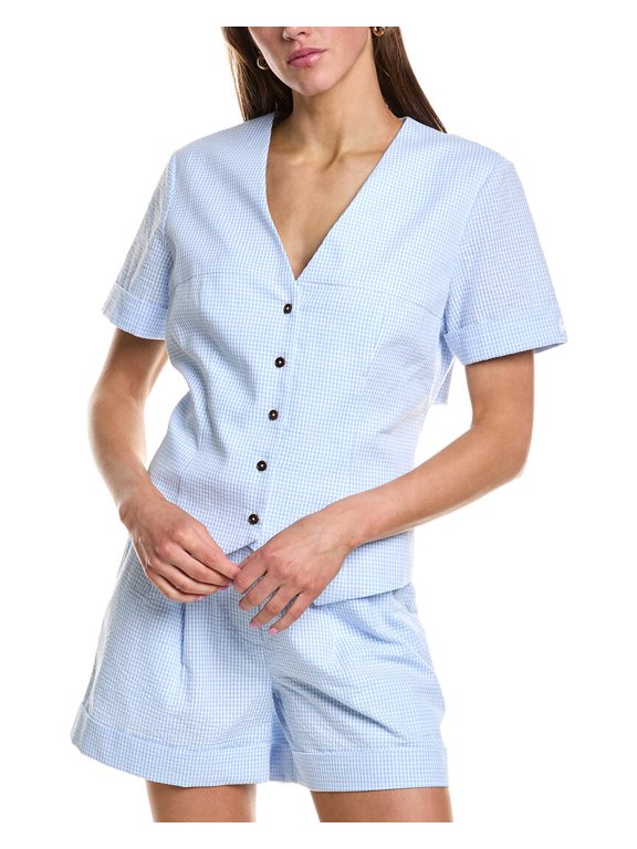 womens Gingham Buckle Back Top, XL