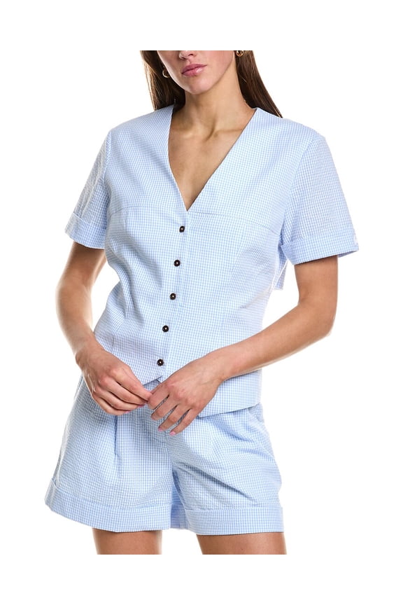 womens Gingham Buckle Back Top, l