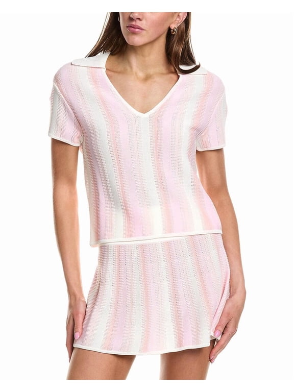 womens Knit Cropped Wool-Blend Polo Top, m