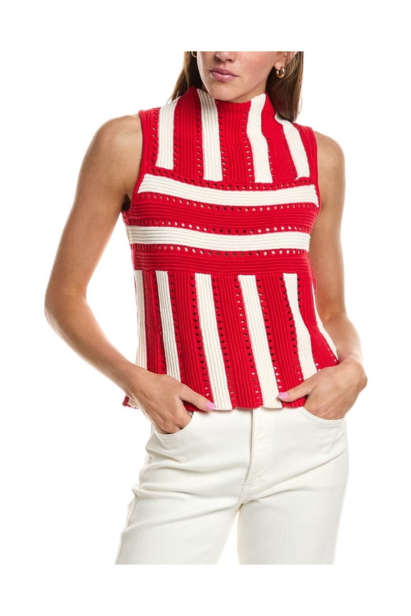 womens  Knit Stripe Wool-Blend Tank, m, Red