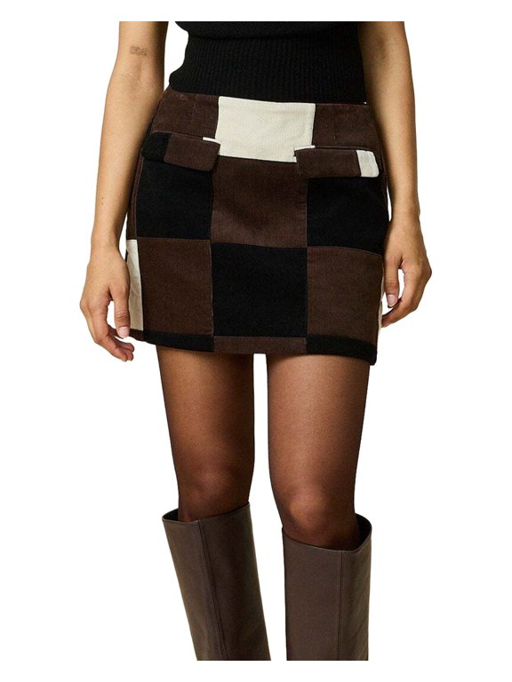womens Patchwork Corduroy Skirt, l