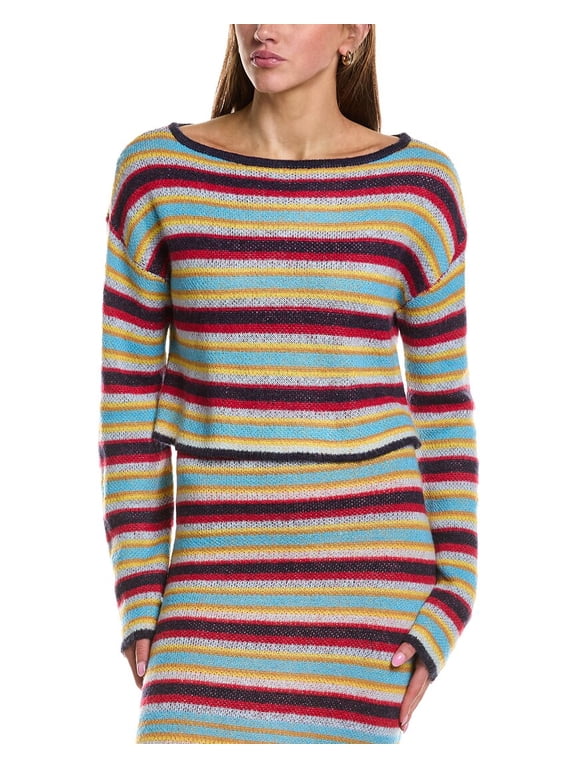 womens Stripe Long Sleeve Wool & Mohair-Blend Top, l