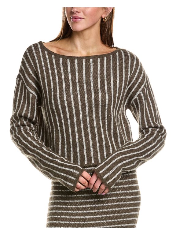 womens Stripe Long Sleeve Wool & Mohair-Blend Top, s