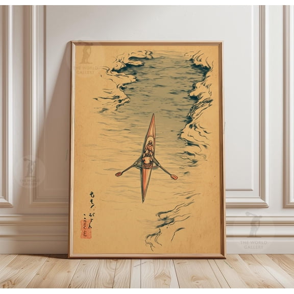 Rowing Boat Poster River Scull Illustration Print Minimalist Water Scene Style Wall Art 1