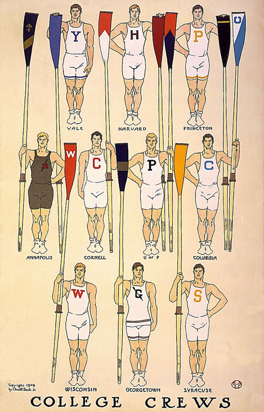 Rowing Crew - Yale Harvard Princeton Annapolis Cornell University Of Pennsy Canvas Art - (24 x 36)