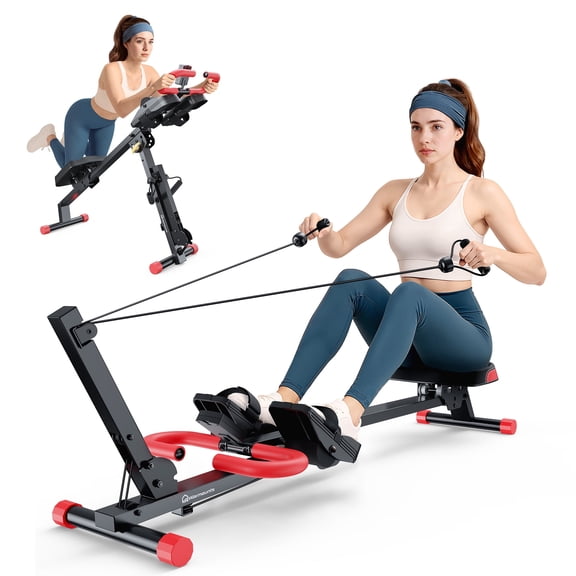 4 in 1 Rowing Machine, Foldable Rower Machine with 4 Adjustable Heights Levels & LCD Monitor, 266 LBS Weight Capacity Row Machine for Home Gym Fitness