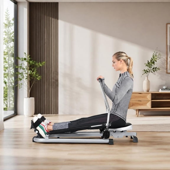 Rowing Machine, adjustable double hydraulic resistance, full-body home fitness trainer, with LCD monitor