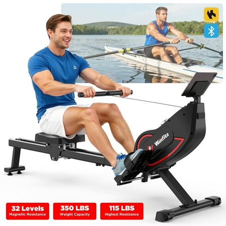Upgraded 32-Level Rowing Machines for Home, 350 LBS Weight Capacity Professional Indoor Rowing Machine, Ergonomic Comfort Seat & Handle, Performance Monitor and Device Holder, Easy Storage