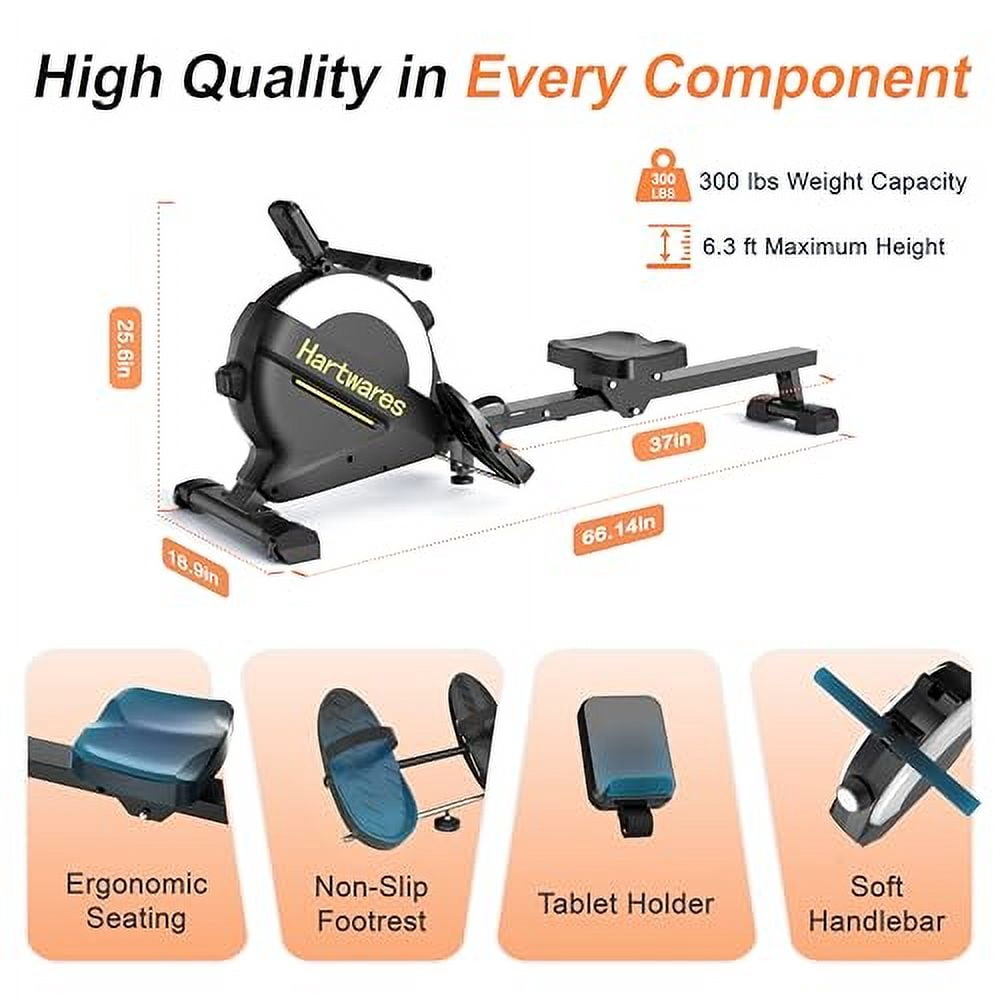 Rowing Machines for Home,Hartwares Magnetic Rowing Machine with 77lbs High Resistance Rowing Machine,16 Levels of Quiet Resistance,Rower Machine for Home Row Machine,App Compatible,LCD Monitor