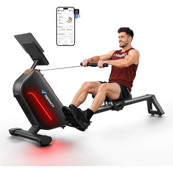 Rowing Machines for Home, Powerful Electromagnetic Row Machine with 51.2" Extended Rail, 16-Level Handle Resistance Adjustment Rower, 350 LBS Load Capacity, Ergonomic Comfort Seat, Easy Storage