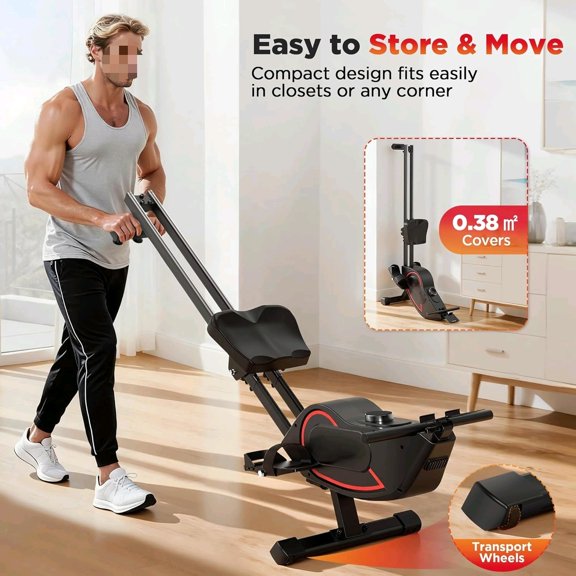 Rowing Machines for Home,Quiet Resistance Magnetic Rower Machine with 32 Levels,350lb Weight Capacity,Compact Dual Slide Rail,LED Monitor & Comfortable Seat,App Supported&Tablet Holder