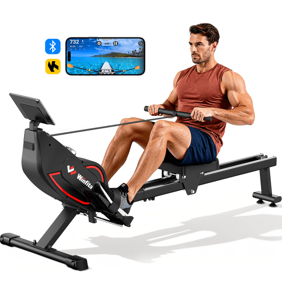 Winfita Rowing Machine for Home, Self-Generation Magnetic Rower Machine Quiet Resistance Dual Slide Rail with Max 350lb Weight Capacity 90% Pre-assembled, Full-Body, Low-Impact Workouts