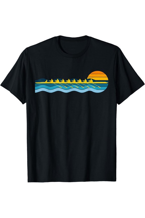 Rowing Retro Sunset - Coxed 8, Coxed Eight Team Crew T-Shirt