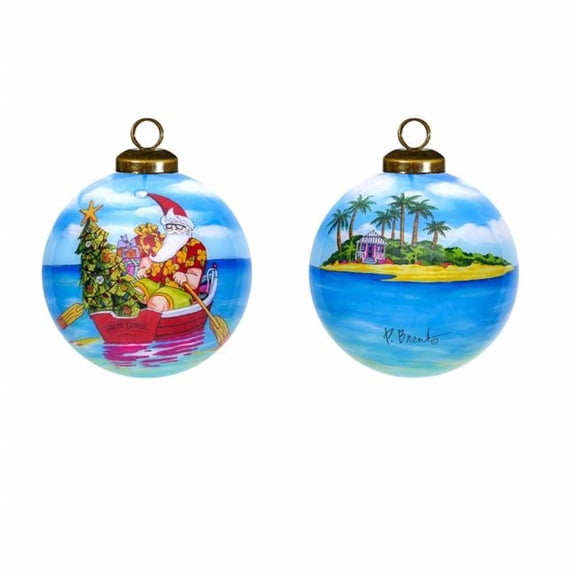 Rowing Santa Express Hand Painted Mouth Blown Glass Ornament, Multi Color