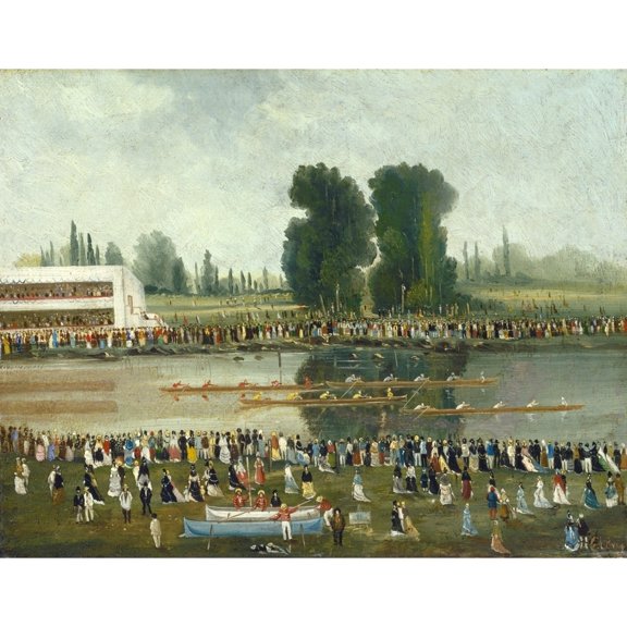 Rowing Scene: Crowds Watching From The River Banks Poster Print