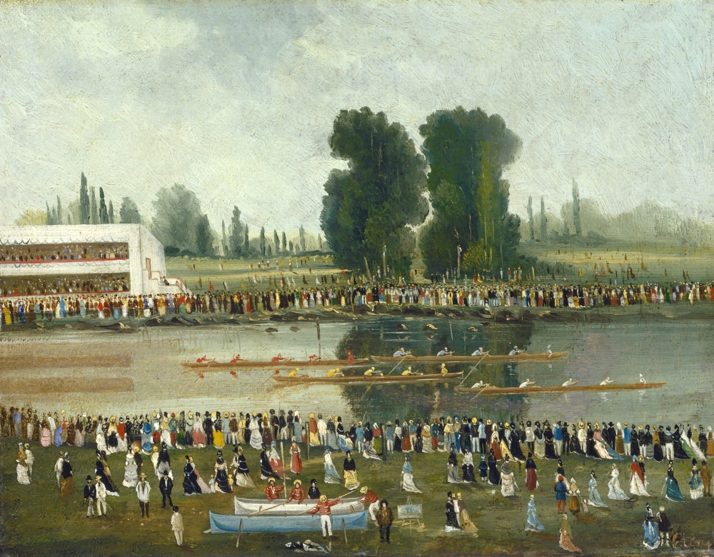 Rowing Scene Crowds Watching From The River Banks Canvas Art - (36 x 24)