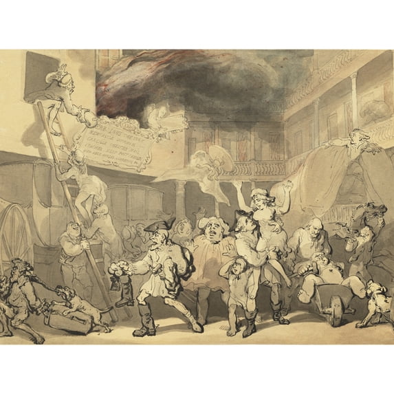Rowlandson Peregrine Rescuing Emilia From Inn Fire Painting Extra Large XL Wall Art Poster Print